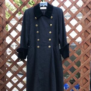 Vintage Christia Dior Gray Wool & Velvet Double Breasted Military Style Coat
